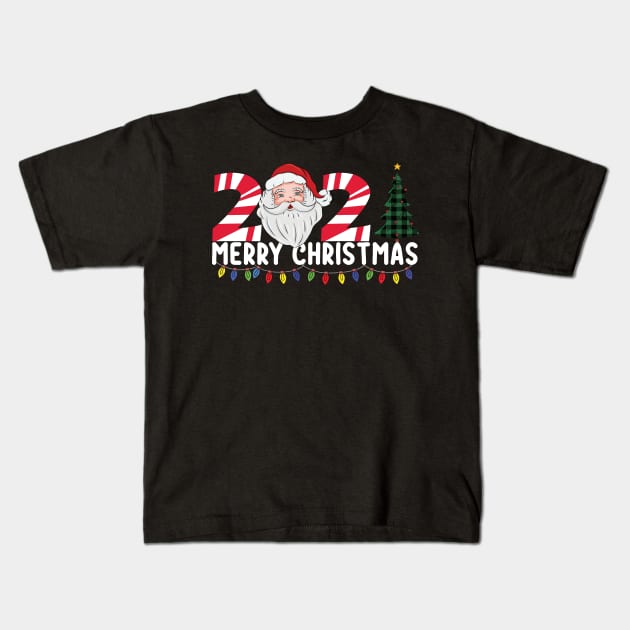 Matching Family Christmas 2021 Santa Tree Plaid Kids T-Shirt by Ramadangonim